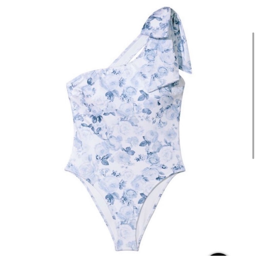 Victoria’s Secret Floral Rose Blue White One-Shoulder Bow Swimsuit